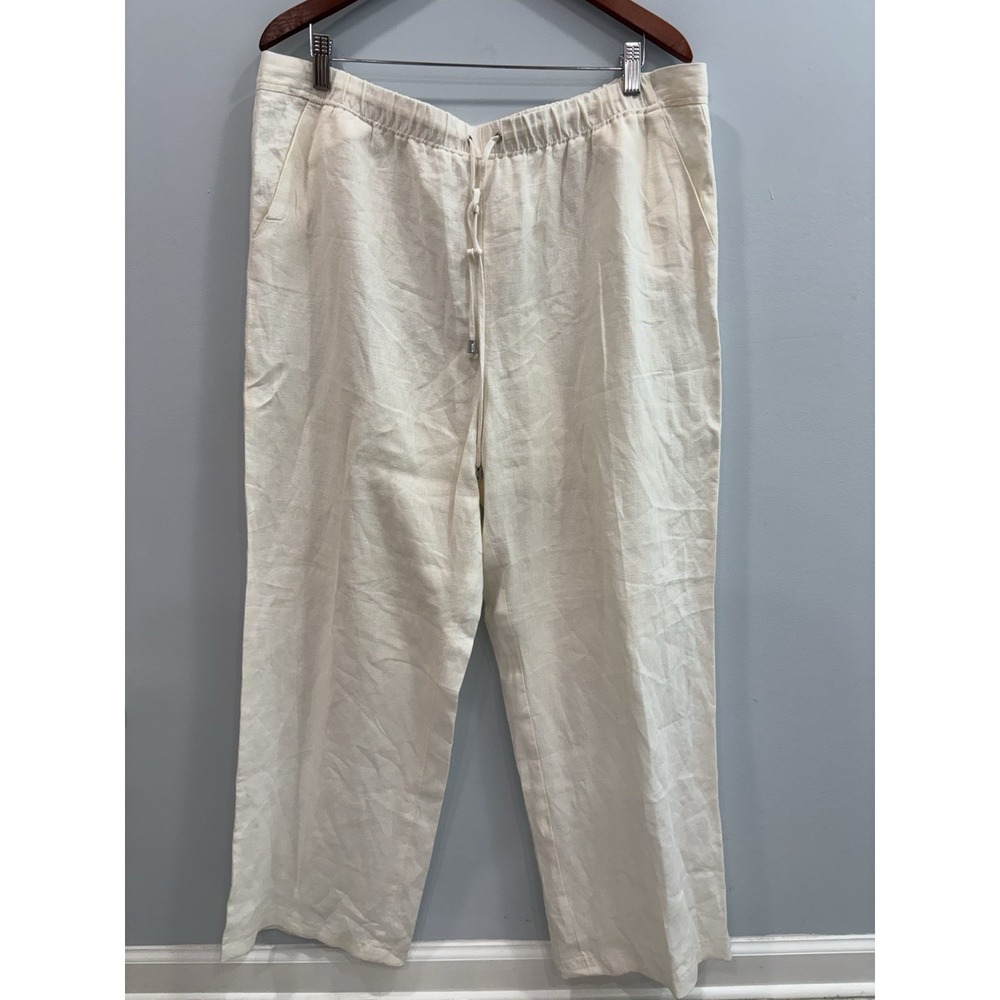 Vince Camuto 100% Linen Pants XL Cream Wide Leg Elastic Waist Drawstring Casual
